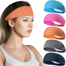 Sports Headbands For Men & Women -5 Pack,  Wicking Sweatbands, Elastic Non Slip Sweat Bands, Athletic Workout Fashion Wide Hair Bands For Running (Option: 5pcs)